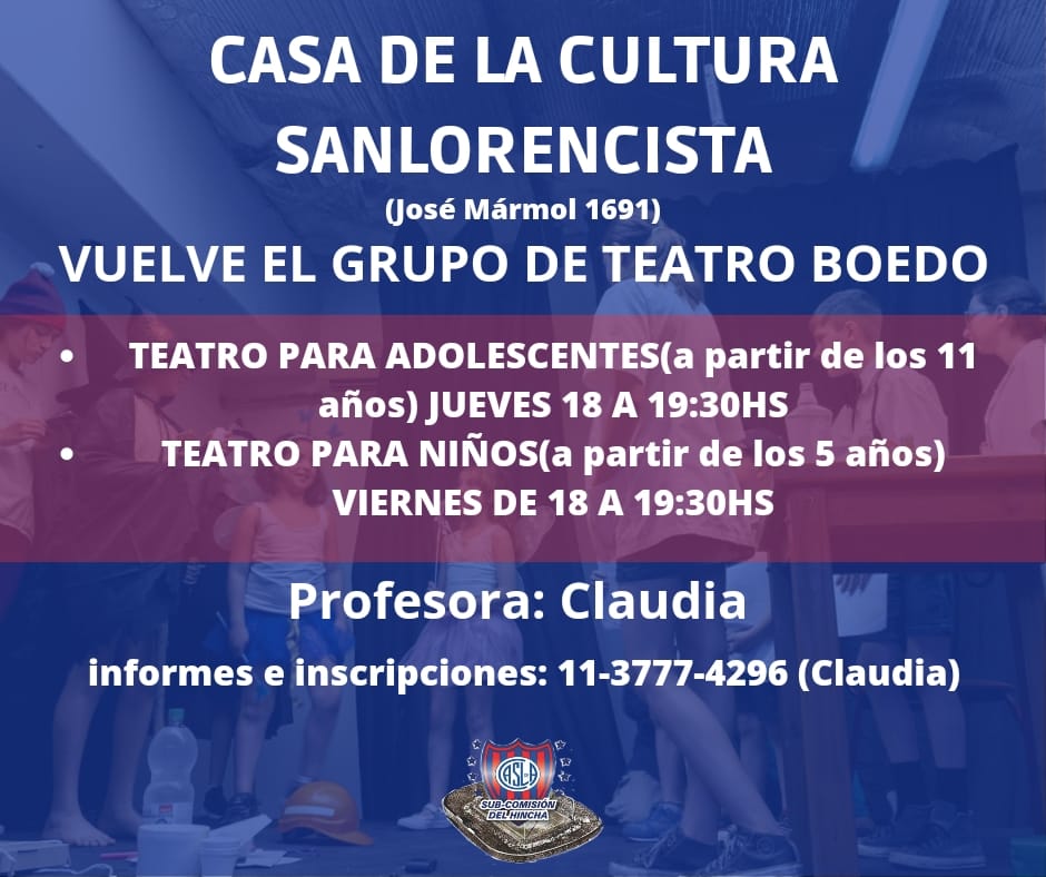 Otro año de teatro en Boedo 💙❤️💙
#Teatro #teatroniños #teatroadolescentes #boedo #casadelaculturasanlorencista 
<a href="/schcasla/">SCH★CASLA</a> <a href="/SanLorenzo/">San Lorenzo</a>