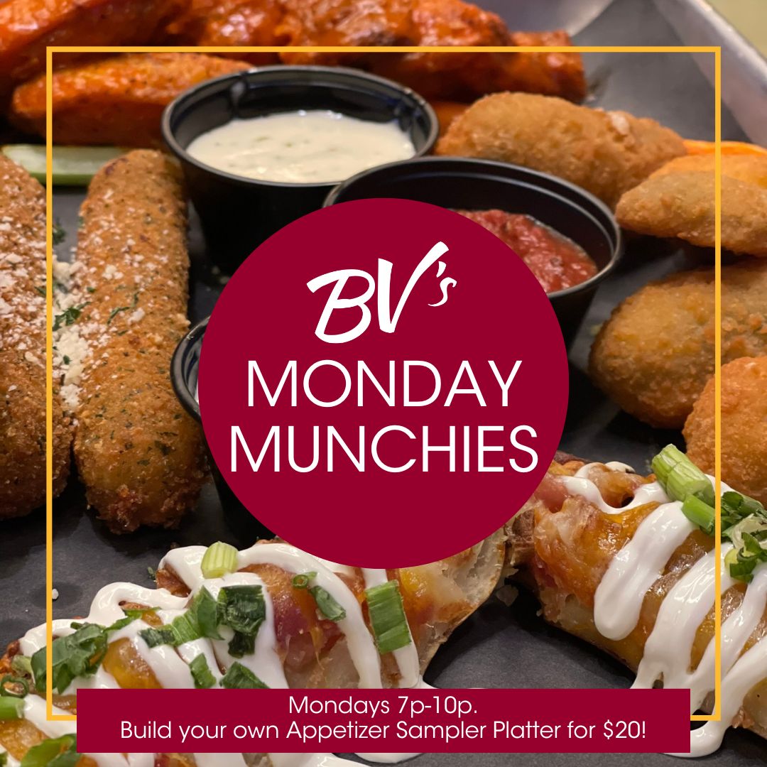 BVsStamford's tweet photo. Get your crew together for Monday Munchies - tonight from 7p-10p!  You build your own sampler platter for just $20.

Choose 4  >  buffalo wings, mozzarella wedges, jalapeno poppers, mac &amp; cheese bites, potato skins, chicken tenders, spinach artichoke dip or pretzel logs.  🤤 https://t.co/Y9ZZS9DqvG
