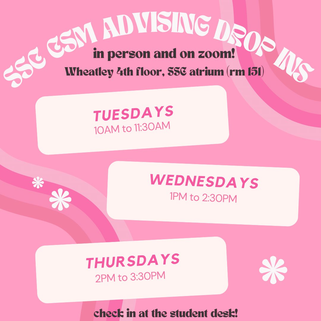 SSC_CSM's tweet image. Come meet with an advisor during our drop-ins!!