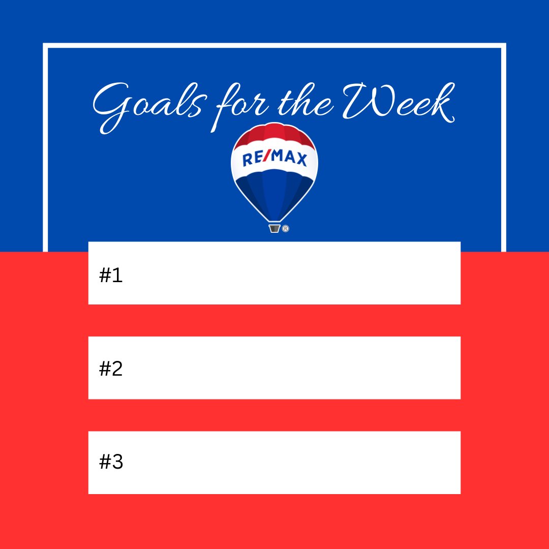 What are your three goals for this week? Is one buying or selling real estate? Call a REMAX Collaborative agent today!! #maine #mainerealestate #buying #selling