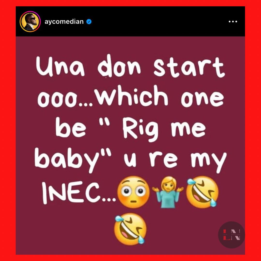 LalaNewsland's tweet photo. What does “Rig Me Baby, You Are My INEC” means?
Via @aycomedian
Follow @lalanewsland for the dailychops!
#streetgist #prant #mufasatundeednut #tundeednut #lalanewsland https://t.co/PMFjDoYV4k