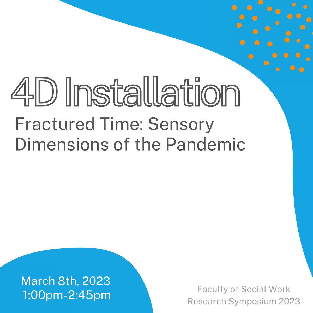 Our 4D multi sensory installation piece, Fractured Time: Sensory Dimensions of the Pandemic will be showcased at the Faculty of Social Work Research symposium this year!

Come check it out at the University of Calgary on the 7th floor of Mackimmie Tower. #sensorystorytelling