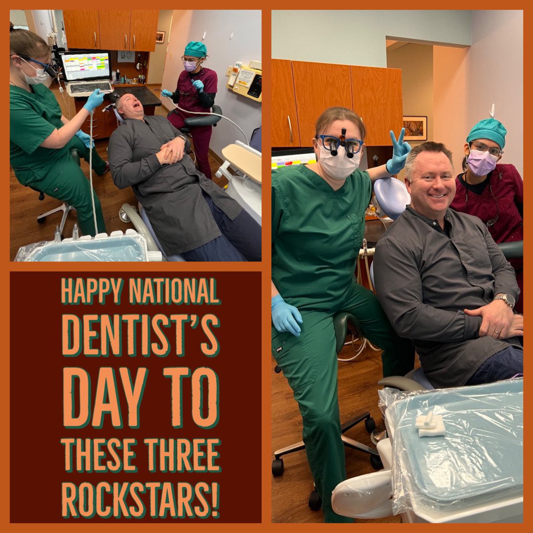 It’s #nationaldentistday and we are celebrating our A-Team: Dr. Drews, Dr. Hena and Dr. Lake who cannot get enough of dentistry (or being told to pose for the camera! 🤣). #dentaldreamteam #dentistsarecool #dentistsofinstagram #dentistry #DentistApproved #dental