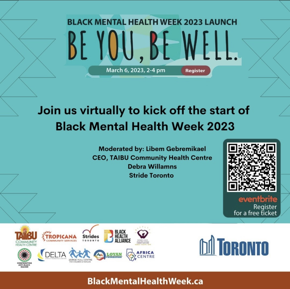 March 6th – 12th is Black Mental Health Week. 
For more information and a full list of events this week:
blackmentalhealthweek.ca

#blackmentalhealth #blackmentalhealthweek #beyoubewell #BMHW #mentalhealthsupport #diversityequityinclusion