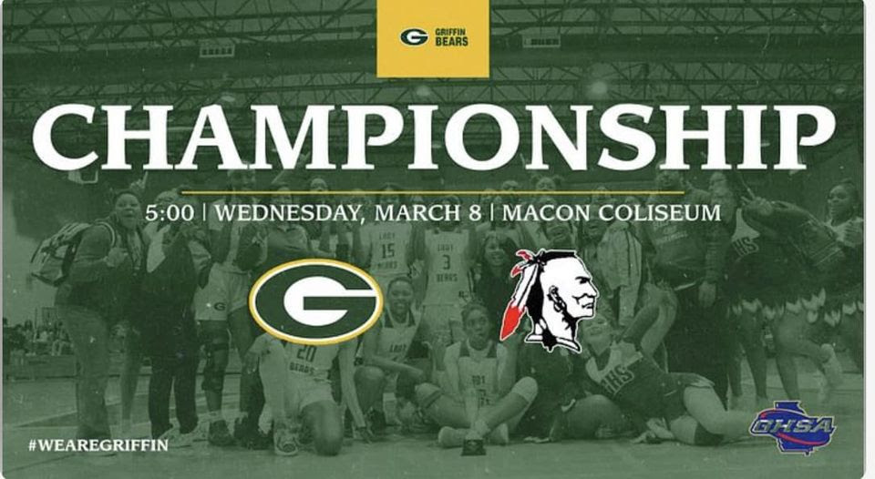 GHS LADY BEARS FACE BALDWIN THIS WEDNESDAY IN STATE CHAMPIONSHIP! 

Lady Bears will face Baldwin (for the 4th time this season), in the Official GHSA AAAA State Championship on Wednesday, March 8 at 5 p.m. at the Macon Coliseum. Support our GHS Lady Bears! Go Bears!