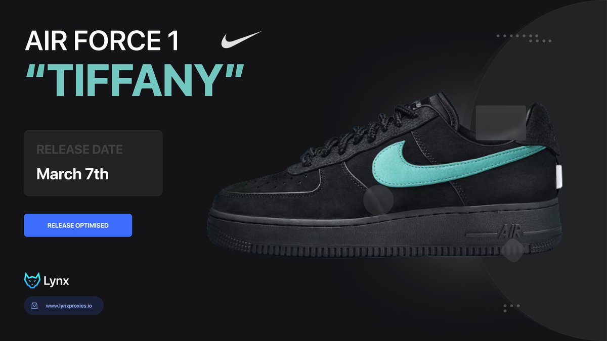 LYNX. (@lynxproxies) on Twitter photo The collab with Nike and <a href="/TiffanyAndCo/">Tiffany & Co.</a> is expected to drop tomorrow on the SNKRS app.
Stock will be extremely limited and only the lucky ones will manage to get their hands on this pair. Good luck!🤞🏼 The collab with Nike and <a href="/TiffanyAndCo/">Tiffany & Co.</a> is expected to drop tomorrow on the SNKRS app.
Stock will be extremely limited and only the lucky ones will manage to get their hands on this pair. Good luck!🤞🏼