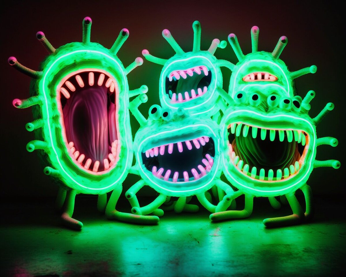 fugi_me's tweet photo. Been a bit under the weather the last few days. Some kind of Disco Flu. Got me wondering what Disco Germs may look like....
#midjourney #midjourneyv4 #art #ai #aiart #neon #disco #germs #discogerms #cute #blacklight https://t.co/IJiqpzR4oL