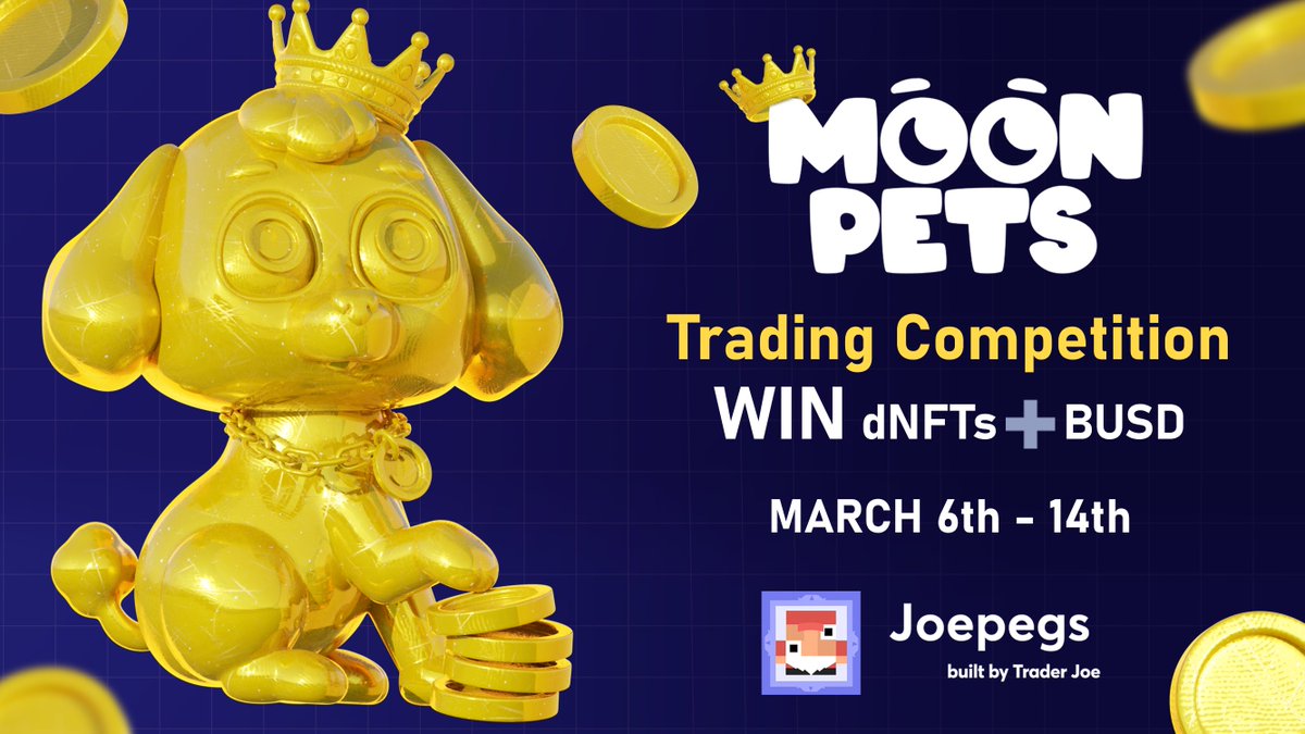 joepegsnft's tweet photo. Are you ready for a chance to win some exciting prizes?🤑

We're thrilled to announce our trading competition with @MoonPets_NFT:

✅Buy a Moonie on Joepegs for a chance to win an airdrop prize!

✅11 MoonPets have been randomly selected, each one comes with a prize attached! https://t.co/UwafhRPDgv