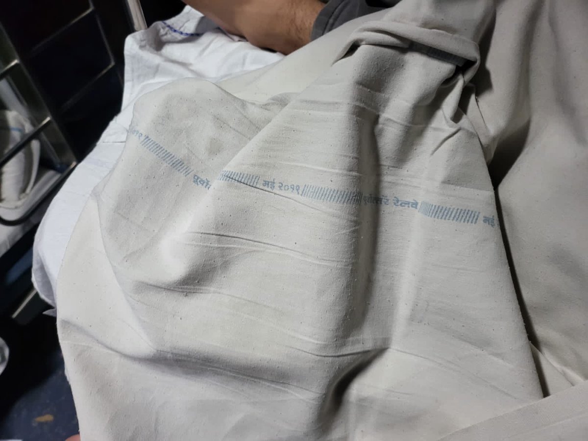 Chitranshkunwar's tweet photo. Train 15010  Coach B1 seat no. 14, dirty bedsheet given and when asked to changed the attendant refused and said you can do whatever you want I cannot get it changed. PNR - 2519249022 @RailMinIndia @RailwaySeva @drmljn @gmner_gkp https://t.co/GzHt8yUM6H