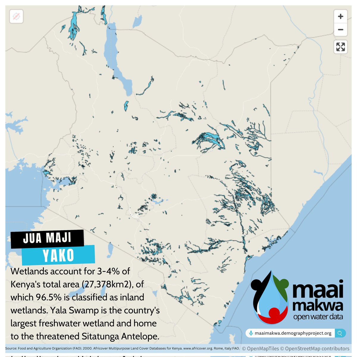 DemographyPROJ's tweet photo. Wetlands cover 4% of Kenya's area and 5 of these are classified as Wetlands of International Importance (@RamsarConv Sites). Learn more this Friday as we launch the @maaimakwa portal #GenerationRestoration #forwetlands #RamsarConv #maaimakwa https://t.co/snRNhMhhXU