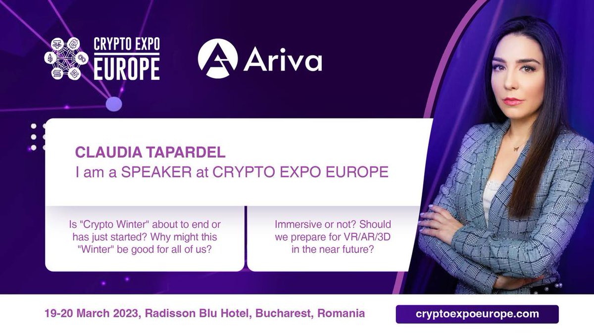 Great news are coming at the beginning of the week! We are proud to  announce that our dear CCO @ClaudiaTapardel will participate as a #speaker  in Crypto Expo Europe @CryptoExpoEu - the