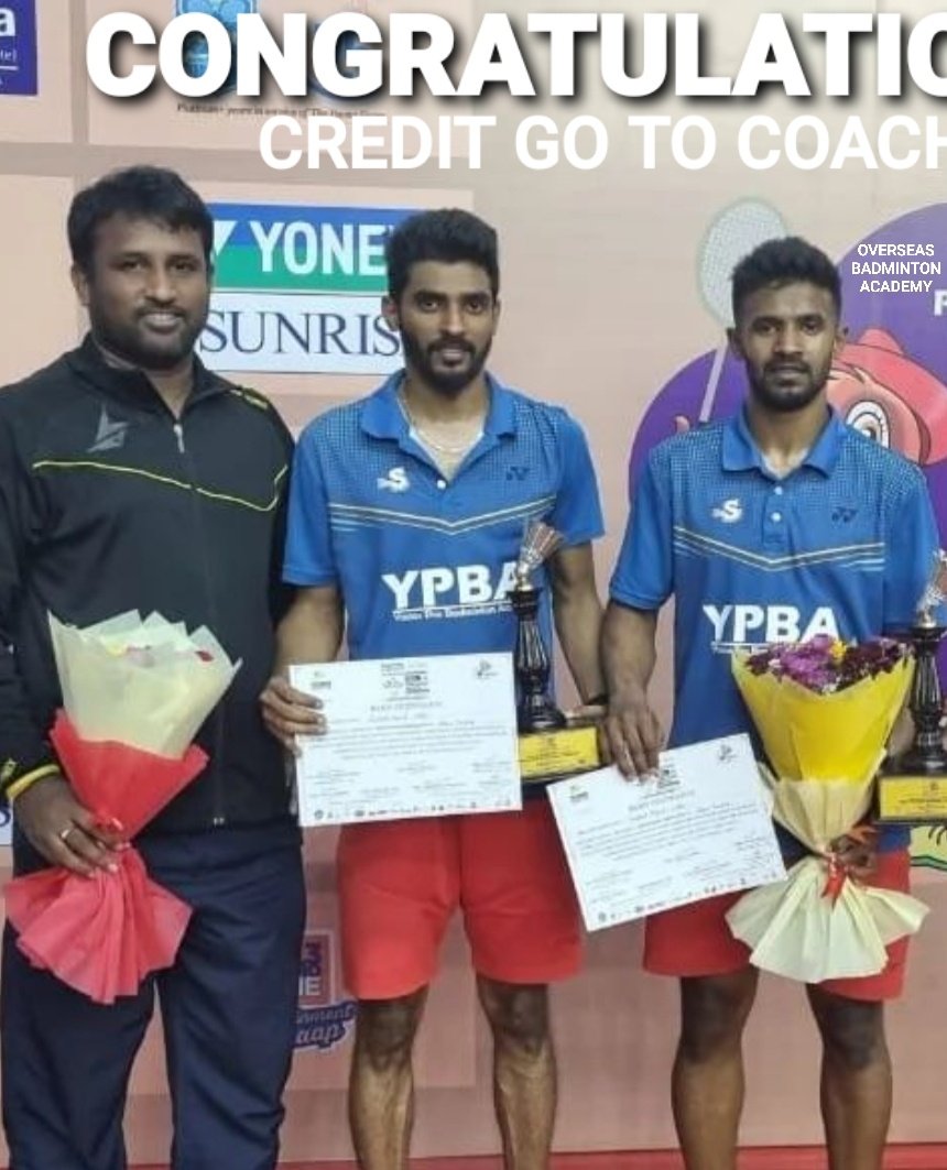 jaggyyadav's tweet photo. Proud coach With Men doubles Sr National champions Raj Bros
& Karnataka Team Event bronze Medalist Ashwini Bhat,shika & Nithin
#ypba Players wr part of historic moment as Ktk Mensdoubles won after 44yr since 1979 won by Prakash padukone & k kaushik.
#Badminton #KheloIndia https://t.co/ZKLmAwrOO4