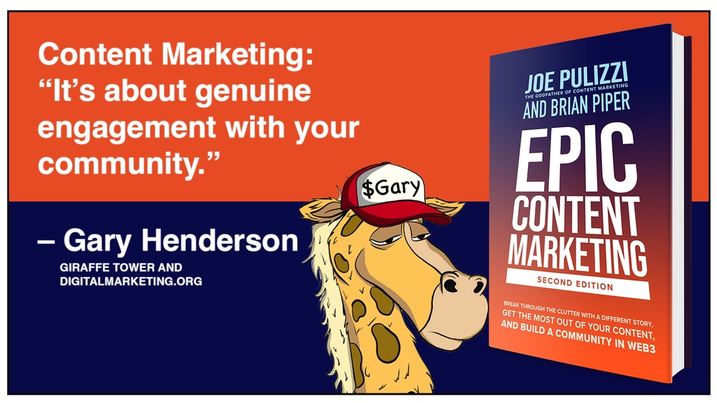 For this book, I got to interview creators who are pushing the limits with new tactics and technologies. When it comes to web3, few people are building as strong and fast as <a href="/GaryLHenderson/">Gary</a> at <a href="/giraffetowernft/">Giraffe</a>
#EpicContentMarketing #web3 #GaryClub #NFTs
bit.ly/0306-gary