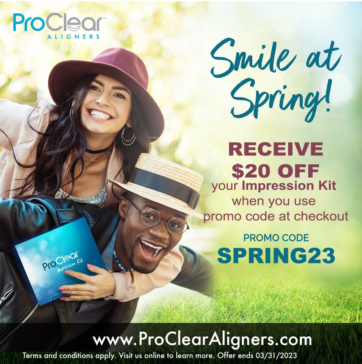 ProClrAligners's tweet photo. Receive $20 OFF your impression kit when you use promo code SPRING23 https://t.co/jDx4K27Yx4
