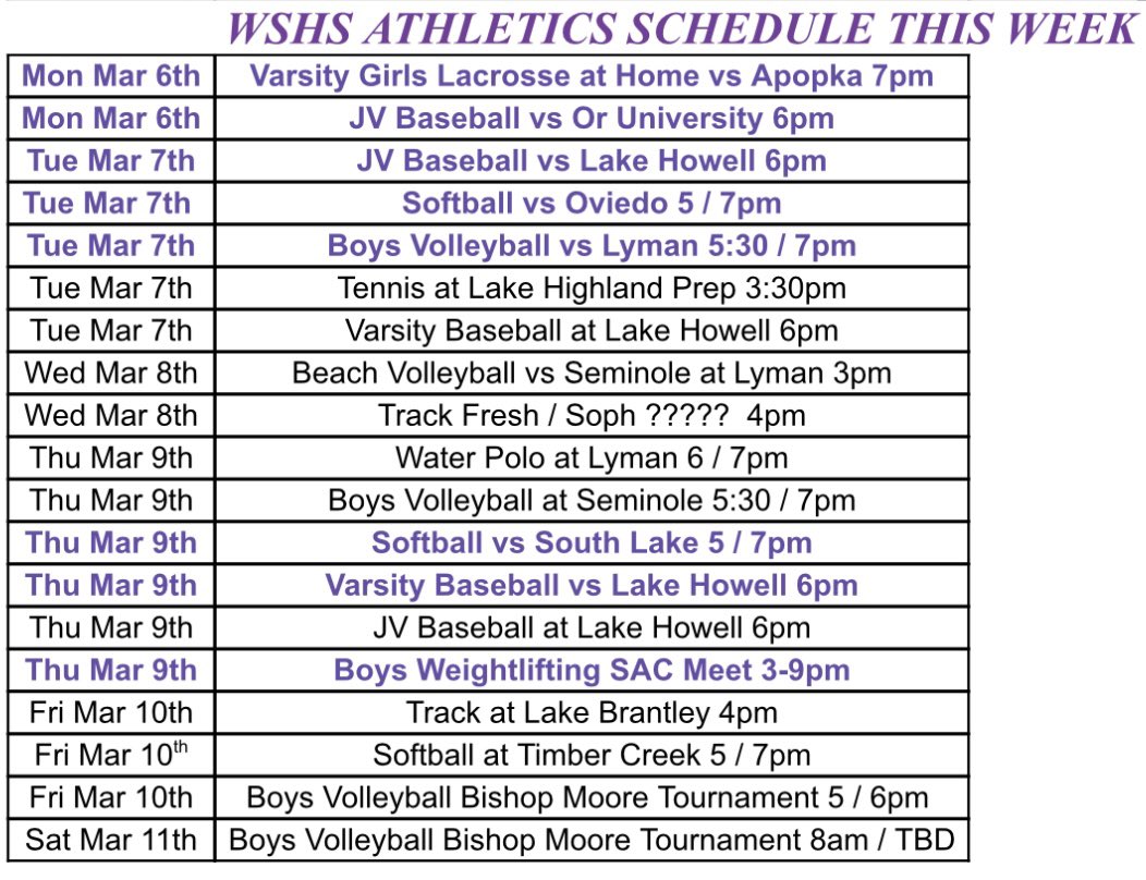 WSBearAthletics's tweet image. -RESULTS LAST WEEK
-SCHEDULE THIS WEEK