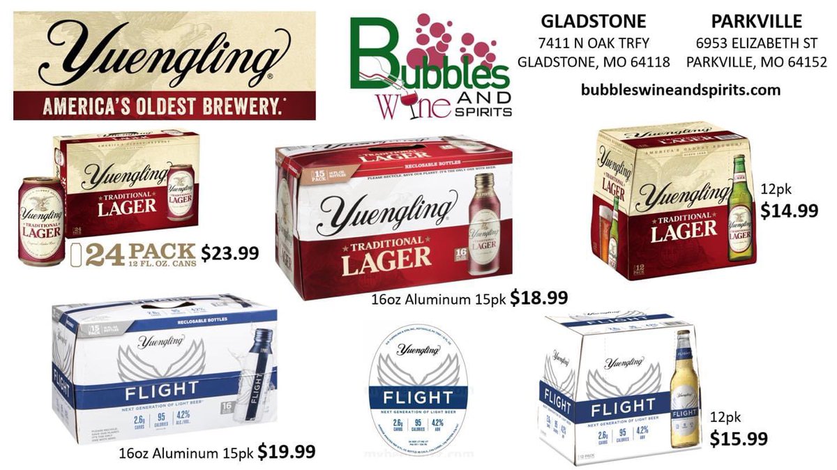 Yuengling now available at the Gladstone and Parkville locations <a href="/csbev/">Central States</a> <a href="/yuenglingbeer/">Yuengling Brewery</a> <a href="/KCHopTalk/">Kansas City Hop Talk 🍻</a> <a href="/KC_BeerBlog/">KC Beer Blog</a> <a href="/BeerTastingKC/">Beer Tasting KC</a> @KCBeerScouts <a href="/kc_local_/">KC Local</a>