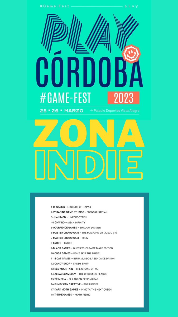 De locos lo que nos espera en la    
  "Zona Indie" de  <a href="/playgenpro/">Play Generation</a> :

@dntskipthemusic
<a href="/MasterCrowd_G/">Master Crowd Games</a>
<a href="/JuanMod1/">JuaN-MoD </a>
@BlackGamesDev
@trimeriacraft
@KyudoGame
<a href="/ConWiro/">ConWiro</a>
<a href="/MechInfinity/">Mech Infinity</a>
<a href="/4CatsGames/">4CatsGames</a>
<a href="/InvictaTNQ/">Invicta: The Next Queen 👑</a>
@ShadowDimmer
<a href="/Alcalde_GameDev/">David Alcalde</a>
<a href="/FunkyCanDev/">Funky Can Creative - POPSLINGER VOL. 2 ON VINYL 🎵</a> 
<a href="/thecrownofwu/">THE CROWN OF WU 🐵 Now in #XBOX#PS4, #PS5 & #STEAM</a> 

¡¡Nos vemosss!!