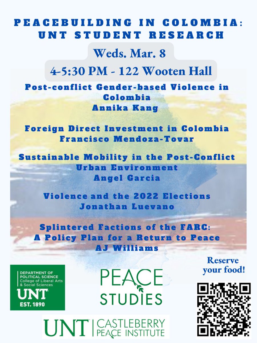 Come attend the 'Peacebuilding in Columbia' lecture and learn about the post-conflict gender-based violence in Columbia on March 8th at 4:00 in 122 Wooten Hall!