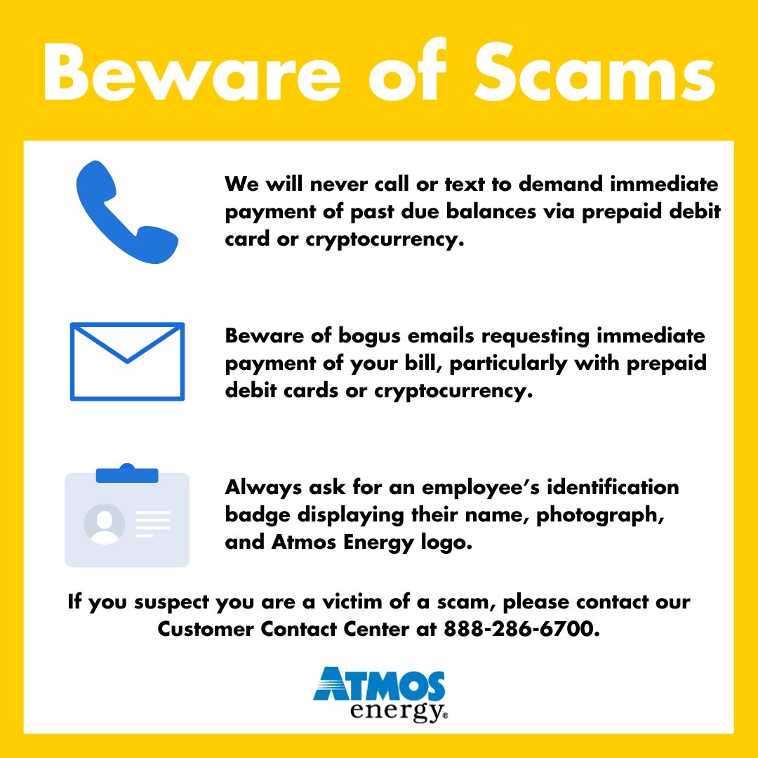 atmosenergy's tweet photo. Refresh your scam-detection knowledge for #ConsumerProtectionWeek! Discover how to spot, avoid and report utility scams at https://t.co/OgjMdyDZSA. 🕵️‍♂️

#StopScams #NCPW2023 https://t.co/cZ5gPm0YND