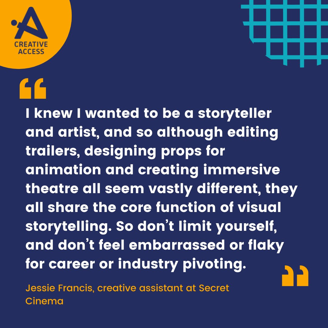 _CreativeAccess's tweet photo. What's it like working in immersive theatre? ✨
For our 'jobs you didn't know existed' series former #CAIntern Jessie Francis talks us through her very exciting role as a creative assistant for the trailblazers of immersive experiences, @secretcinema! 👉 https://t.co/TDXgJce2qU https://t.co/qYPpePWHWz