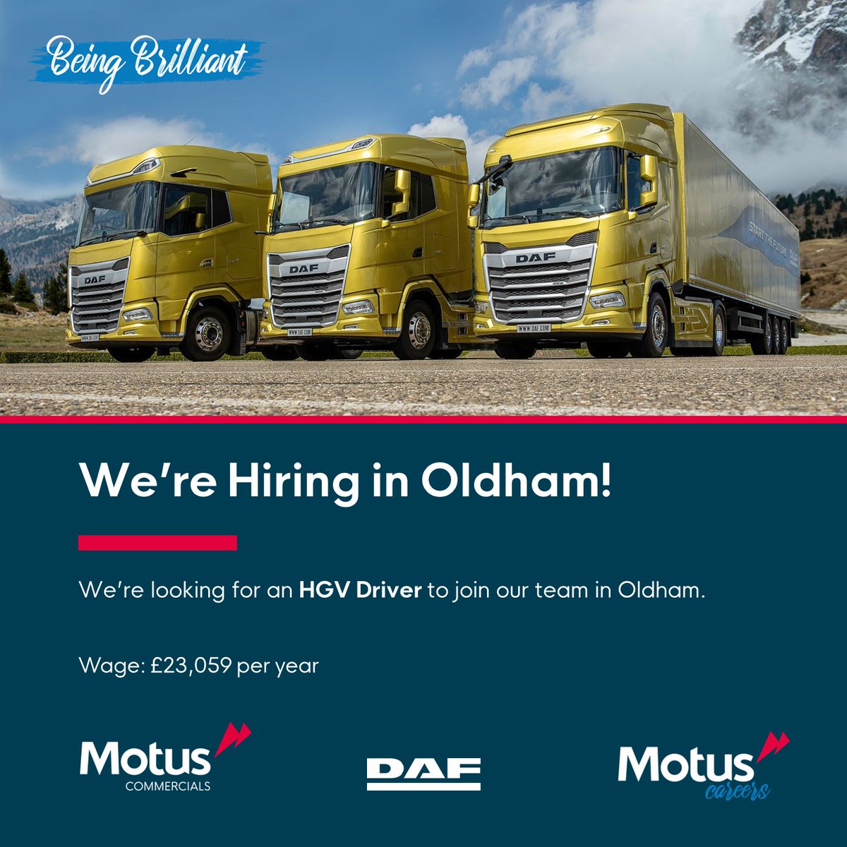 ⭐We're looking for #HGVDrivers in #Oldham⭐

APPLY NOW ➡️ indeedhi.re/41P79Hx 

#Jobs #JobSearch #JobAlert #Hiring #Careers #OldhamJobs #DrivingJobs #Driving #HGVDriver #TruckDriver #AutomotiveJobs #DAF #TeamMotus #MotusCommercials #MotusCommercialsCareers