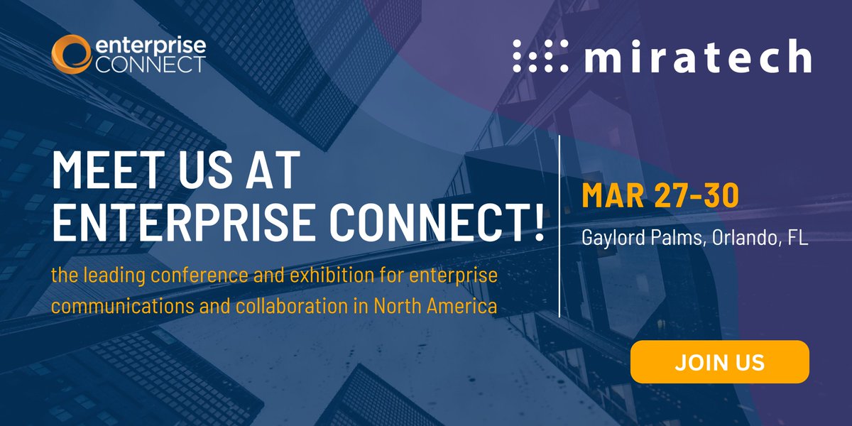 Miratech (@miratech_group) on Twitter photo 👋Meet Miratech at <a href="/enterprisecon/">Enterprise Connect</a> this month! Our experts will share insights on CX innovations and answer your questions. Use promo code "MIRATECH" for a $500 discount on your ticket 🎟️
Book now and join us - bit.ly/3KZJ4rJ
#miratech #EnterpriseConnect #event 👋Meet Miratech at <a href="/enterprisecon/">Enterprise Connect</a> this month! Our experts will share insights on CX innovations and answer your questions. Use promo code "MIRATECH" for a $500 discount on your ticket 🎟️
Book now and join us - bit.ly/3KZJ4rJ
#miratech #EnterpriseConnect #event