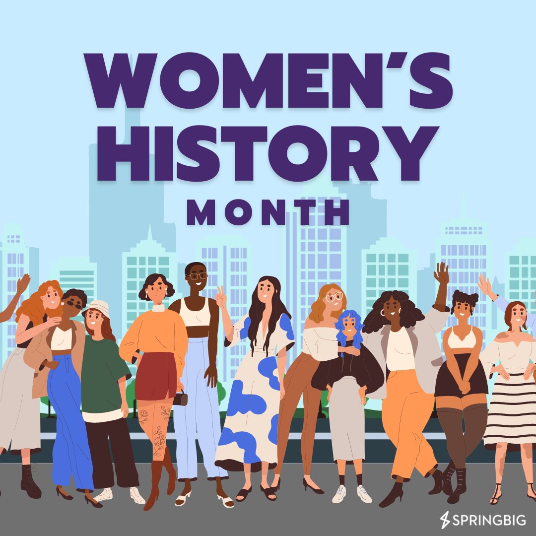 SpringBIG's tweet image. In honor of Women&apos;s History Month, let&apos;s celebrate the incredible achievements of women throughout history and recognize the work that still needs to be done for gender equality! And to all the women of #springbig, thank you for all you do! 💙 💜 

#empowerwomen #girlpower