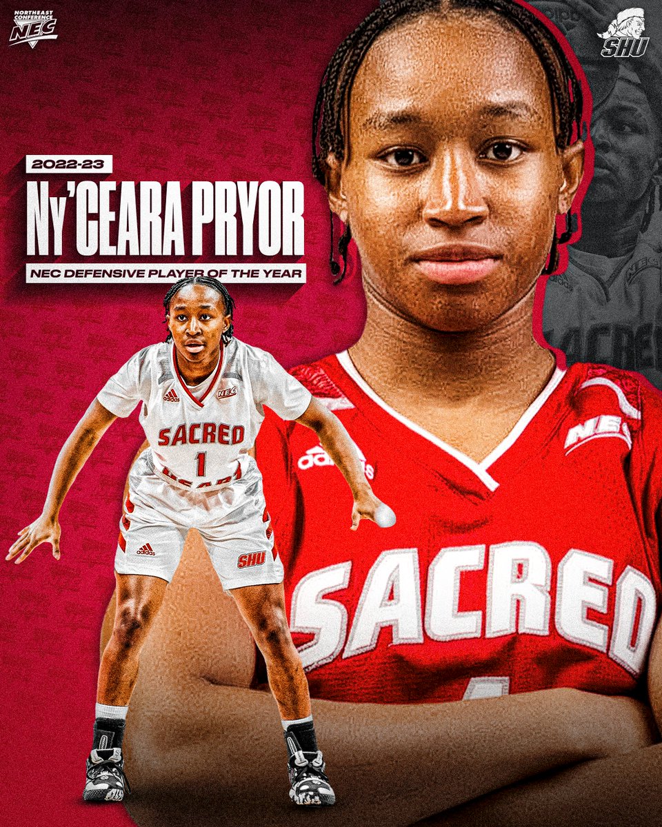 Northeast Conference (@necsports) on Twitter photo 2⃣0⃣2⃣3️⃣ #NECWBB Defensive Player of the Year 🏅
➡️ Ny'Ceara Pryor, <a href="/SHUBigRed/">SHU Pioneers</a>
🗒️ Pryor leads the NCAA with 4.1 steals per game. The league's most feared defender broke the NEC freshman record with 114 steals, the 2nd-most in the nation.
#AllEarnedNothingGiven #NECelite📜 2⃣0⃣2⃣3️⃣ #NECWBB Defensive Player of the Year 🏅
➡️ Ny'Ceara Pryor, <a href="/SHUBigRed/">SHU Pioneers</a>
🗒️ Pryor leads the NCAA with 4.1 steals per game. The league's most feared defender broke the NEC freshman record with 114 steals, the 2nd-most in the nation.
#AllEarnedNothingGiven #NECelite📜