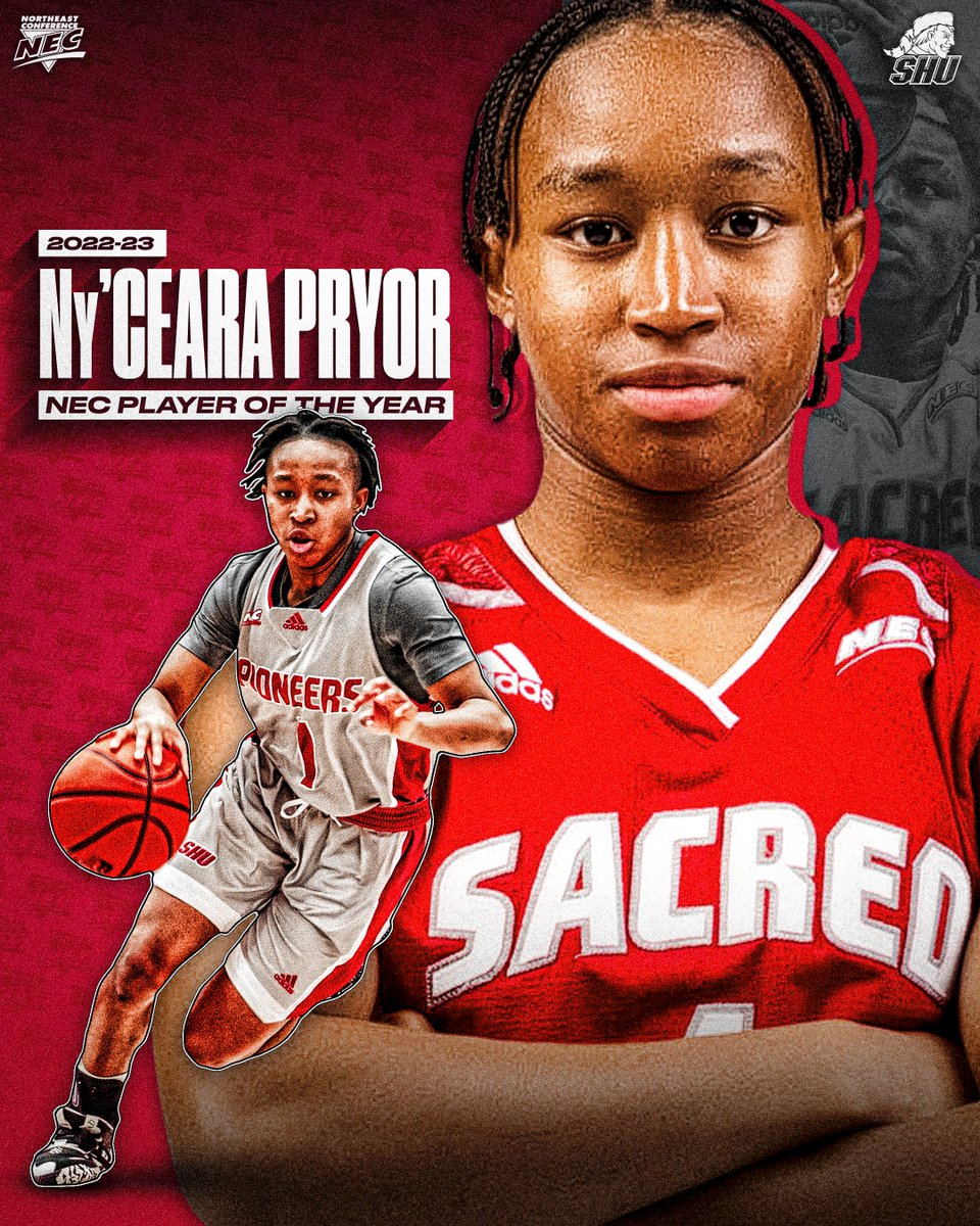 Northeast Conference (@necsports) on Twitter photo 2⃣0⃣2⃣3️⃣ #NECWBB Player of the Year 🏅
➡️ Ny'Ceara Pryor, <a href="/SHUBigRed/">SHU Pioneers</a>
🗒️ Wreaking havoc on opposing team's offenses with a league-best 4.1 steals per game, Pryor led the loop in scoring (17.9 ppg) and was 2nd in assists per game (4.2).
#AllEarnedNothingGiven #NECelite📜 2⃣0⃣2⃣3️⃣ #NECWBB Player of the Year 🏅
➡️ Ny'Ceara Pryor, <a href="/SHUBigRed/">SHU Pioneers</a>
🗒️ Wreaking havoc on opposing team's offenses with a league-best 4.1 steals per game, Pryor led the loop in scoring (17.9 ppg) and was 2nd in assists per game (4.2).
#AllEarnedNothingGiven #NECelite📜