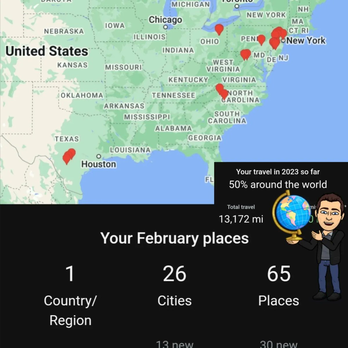 RichardGuerry's tweet photo. 2023 Stays Mission Driven 💪
#Travel Stats - Feb. 2023
🌎 50% around the world 
✈️ 13,172 miles in 2023
🏙️ 26 cities in Feb
✅ Tour Year 13 continues

#publicspeaker #travel #education #teacher #OnlineSafety #ChangeStartsWithYou ❤️

Data provided by @Google https://t.co/HJfBESgZl6