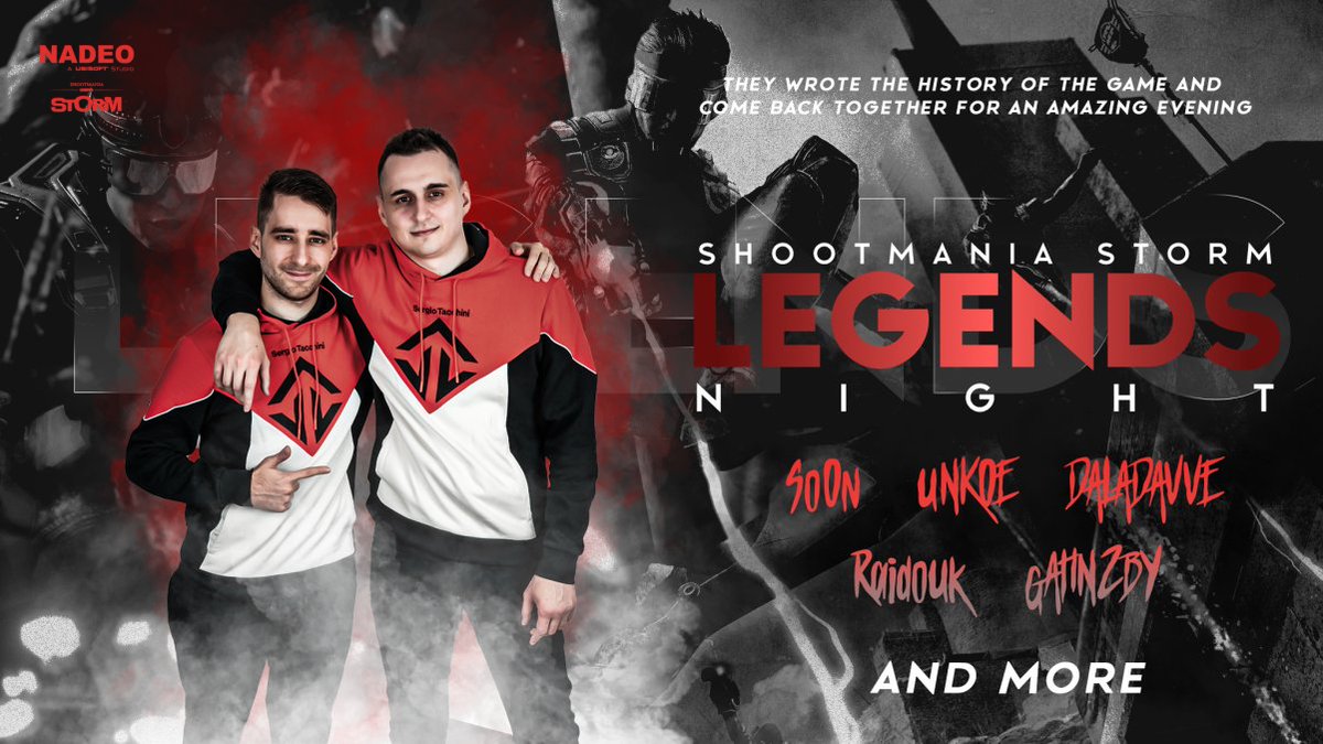 🚩Elite Legends Night🚩

<a href="/SoOn99/">PEPS SoOn</a> <a href="/uNKOE/">Benjamin CHEVASSON</a> <a href="/DALADAVVE/">DALADAVVE</a> <a href="/HyPOfficial/">MDR HyP</a> <a href="/Raidouk_SM/">Raidouk</a> <a href="/Nykho_QC/">Nykho</a> &amp; more

Legends of our game will come-back for a special tournament to celebrate more than 10 years of hard fights on Elite Mode ! ⚡️

Book your 14 March 2023, 20:00 CET 🔥

<a href="/Shootmania/">Shootmania</a>