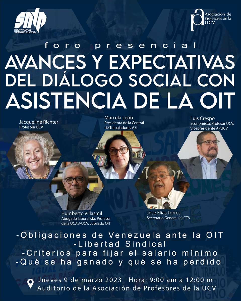 Si no te has registrado, hazlo ahora. Participa en este foro sobre las obligaciones de Venezuela en materia laboral y los mecanismos dispuestos por la OIT para su cumplimiento. 
La fijación de los salarios y la libertad sindical nos interesa a todos.
✏️ bit.ly/3xSBAPr