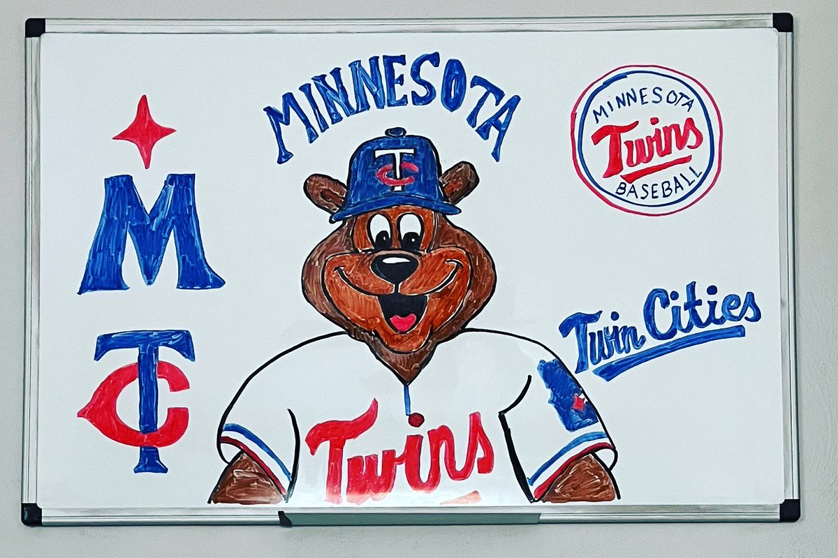 Today’s dry erase marker art is inspired by my favorite baseball team, the <a href="/Twins/">Minnesota Twins</a>, their new logos, and their mascot <a href="/TC_00/">T.C. Bear</a> Bear. I can’t wait to go and cheer on the Twins when they’re in Lakeland, Florida this weekend.