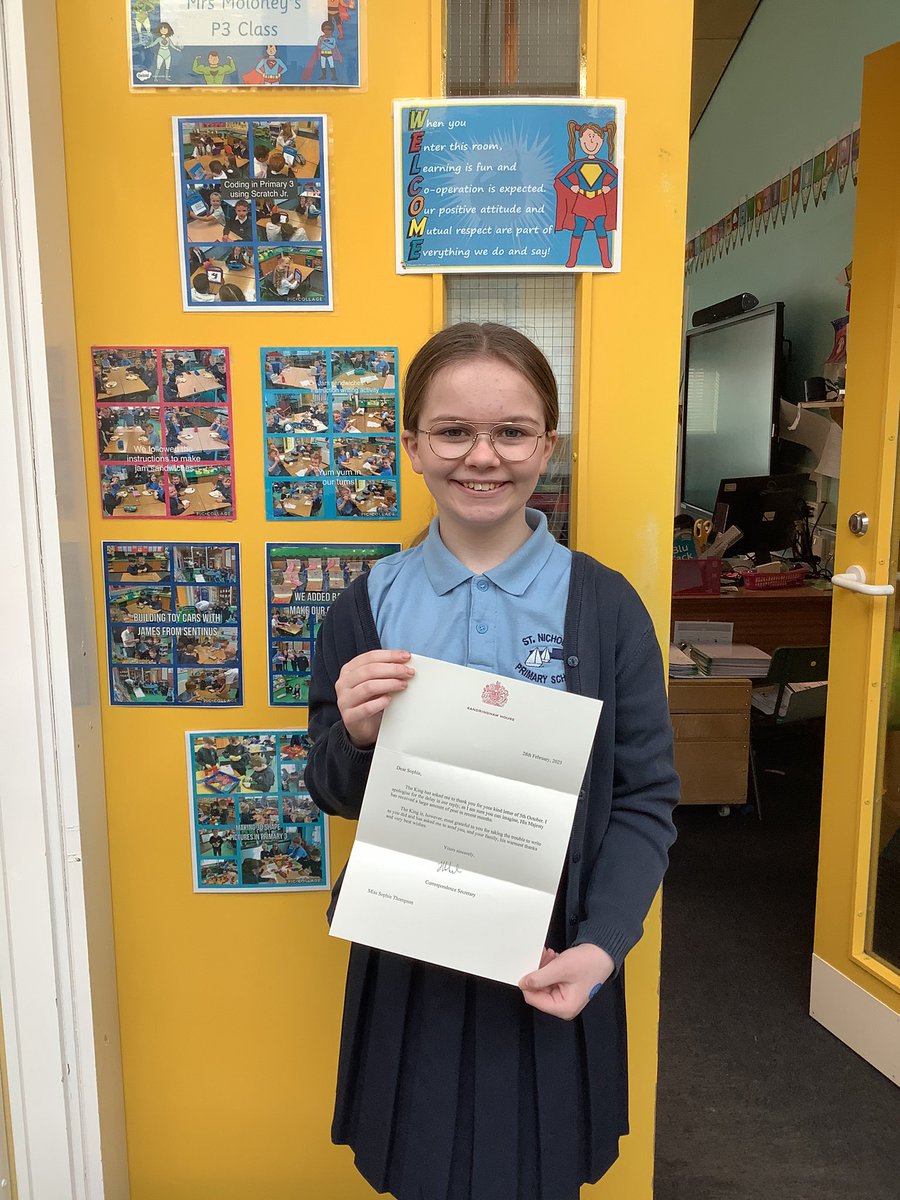 stnicsps's tweet photo. This pupil showed beautiful manners by writing to the @RoyalFamily to congratulate King Charles on his new job. She received a lovely letter back from the King thanking her for her kind words. #kindness #stnics https://t.co/8csnyrj1UA