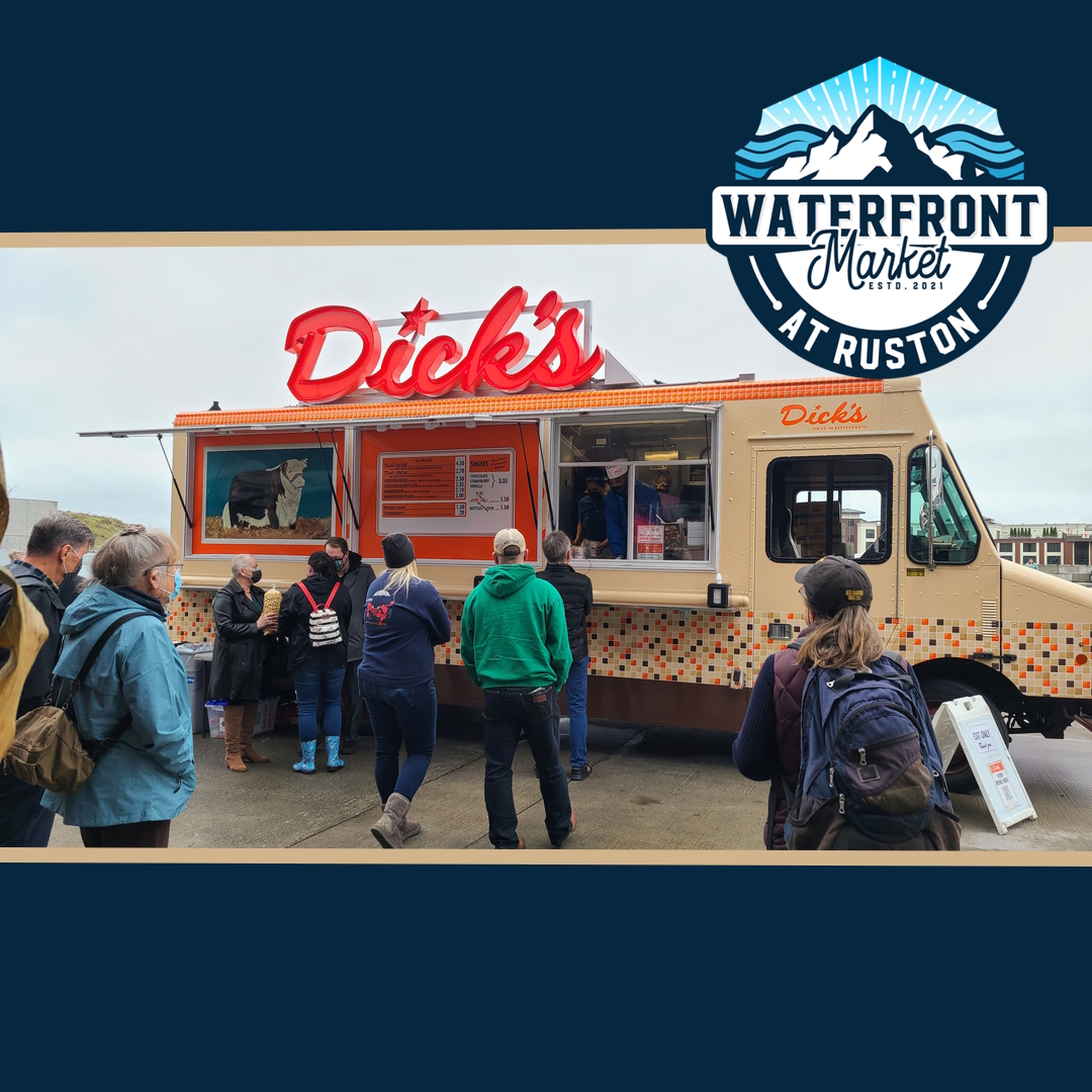 wmaruston's tweet photo. This Saturday the @DicksDriveIns food truck will be at Waterfront Market at Ruston from 11am-2pm! Get here early, they will sell out for sure. #rustonwa #burgers #dicksdrivein #tacomawa #tacomafoodtruck @metparkstacoma @thenewstribune https://t.co/QbYWfKmorq