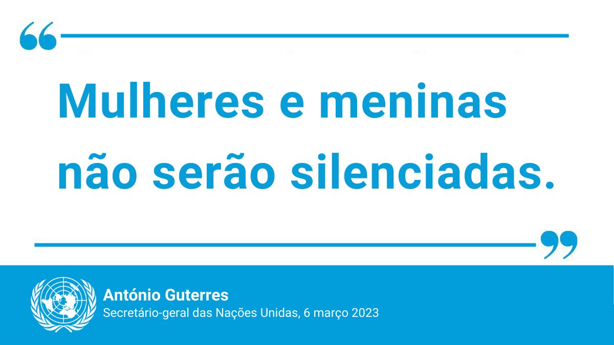 “Estou aqui para dizer em alto e bom som. As Nações Unidas estão com as mulheres e meninas em todo lado.”

-- <a href="/antonioguterres/">António Guterres</a> na abertura da sessão da Comissão sobre o Estatuto da Mulher. news.un.org/pt/story/2023/… #CSW67