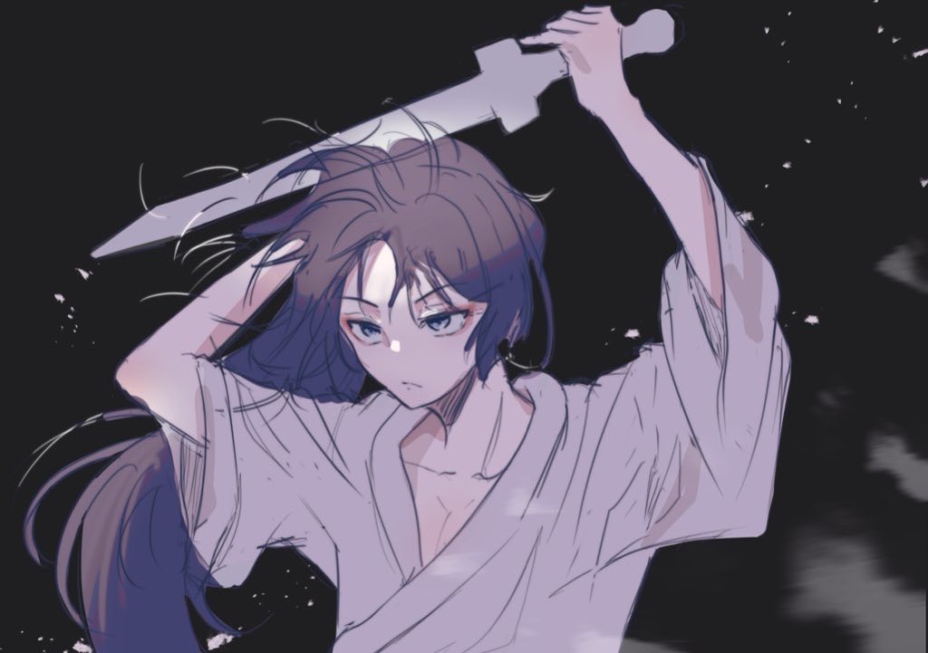 scaramouche (genshin impact) solo long hair weapon black background holding sword 1boy  illustration images