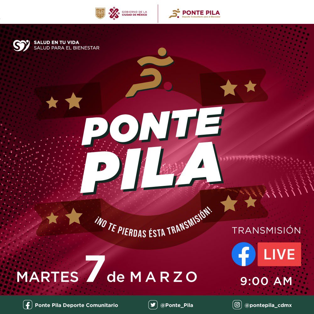 Ponte_Pila_'s tweet photo. 🔴 #PontePila Mañana tendremos actividades físicas y recreativas #EnVivo para realizar desde casa, por nuestra página de Facebook, así como una cápsula nutricional sobre la importancia de una buena alimentación.
¡Los esperamos en punto de las 9:00horas! #PontePila #SaludEnTuVida https://t.co/u3CF8NqnA2