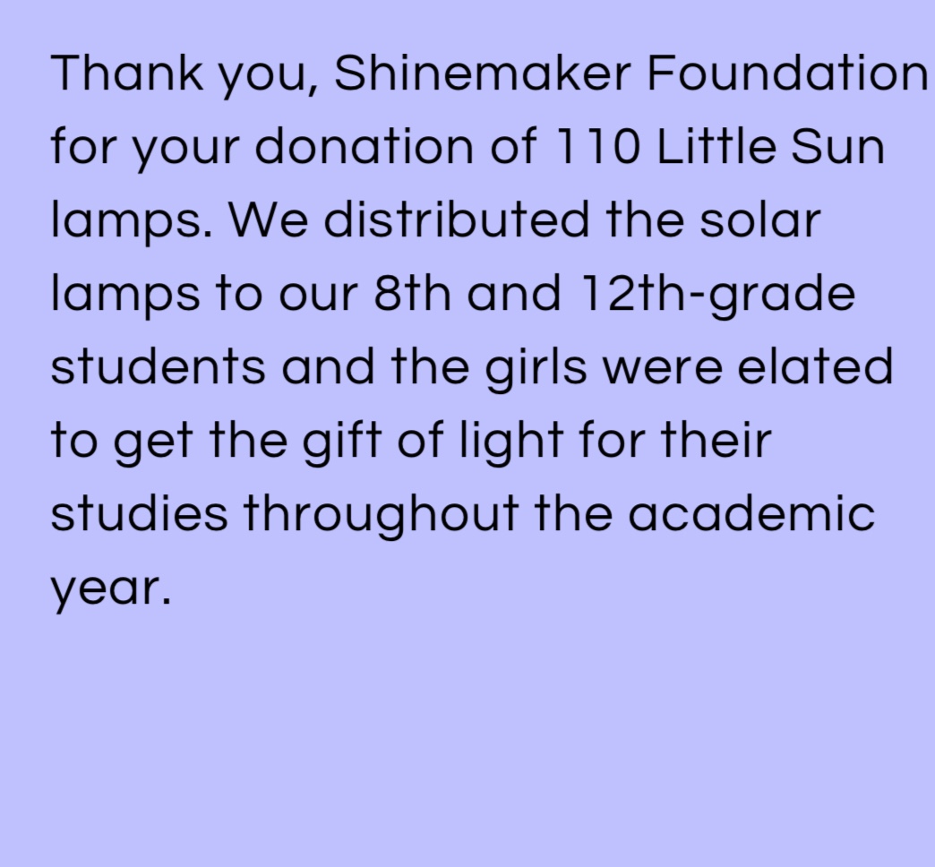 We are excited to see our donation of  <a href="/LittleSunOrg/">Little Sun</a> solar lamps in the hands of <a href="/VADFoundation/">The VAD Foundation</a> scholars in South Sudan. Thank you to Greg Larson and Valentino for your help getting  them there.