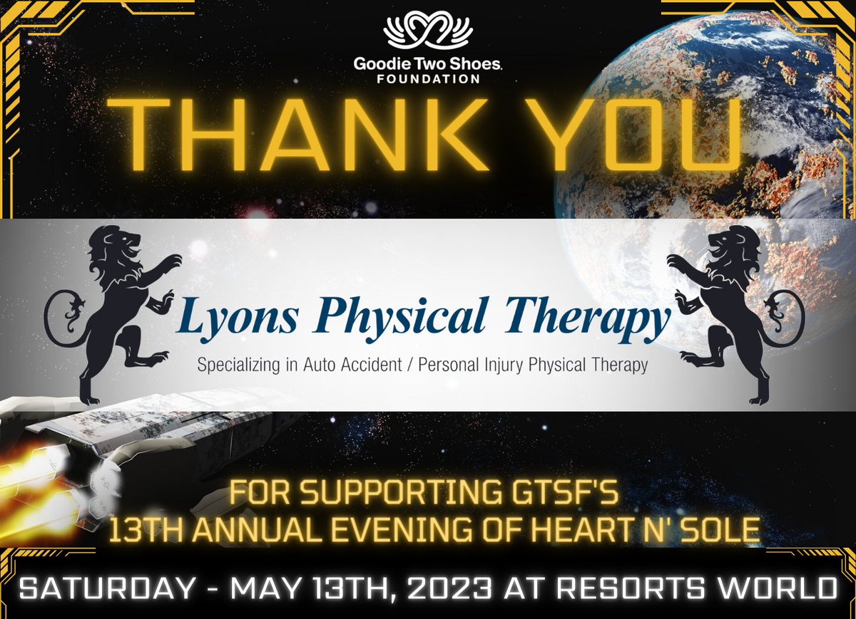 Goodie Two Shoes (@gtsflv) on Twitter photo Hear <a href="/LYONSPTLV/">Lyons Physical Therapy</a> roar as they join us as a Gold
Sponsor for our 13th Annual #heartnsole2023 Cosmic Adventures Party! Their giving will stretch deep into the community and activate smiling faces, dancing feet, and feel-good energy! It's movement that makes a difference! 🦁🚀 Hear <a href="/LYONSPTLV/">Lyons Physical Therapy</a> roar as they join us as a Gold
Sponsor for our 13th Annual #heartnsole2023 Cosmic Adventures Party! Their giving will stretch deep into the community and activate smiling faces, dancing feet, and feel-good energy! It's movement that makes a difference! 🦁🚀