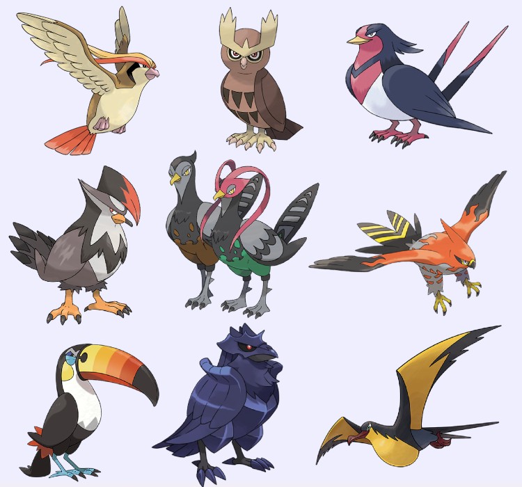 New Region - 013 Birdy - Flying O pokemon passaro. Este pokemon voa em  bandos sobre campos e cidades. Birdy é um pequeno passaro que se alimenta  de sementes e frutas pequenas.