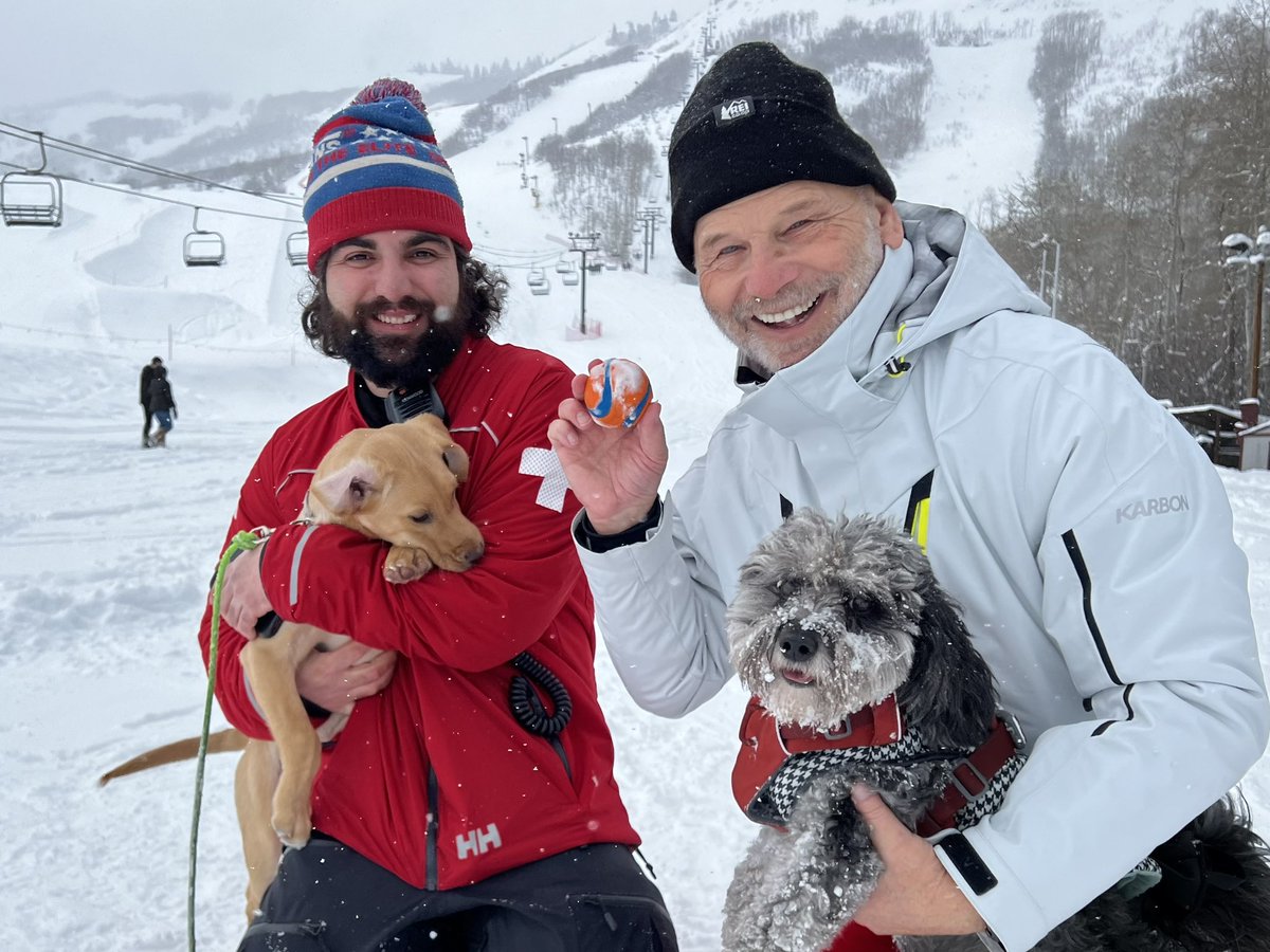 eman77's tweet image. Fun play with Dolly the @PCski newest avalanche training pup. Fetching balls with Atlas.