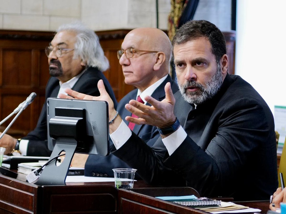 INCIndia's tweet photo. Shri @RahulGandhi had an insightful interaction with UK’s Members of Parliament, respected academics, journalists, community leaders and leaders of the Indian Overseas Congress at the Grand Committee Room, UK Parliament, earlier today. https://t.co/cqSPRIAALR