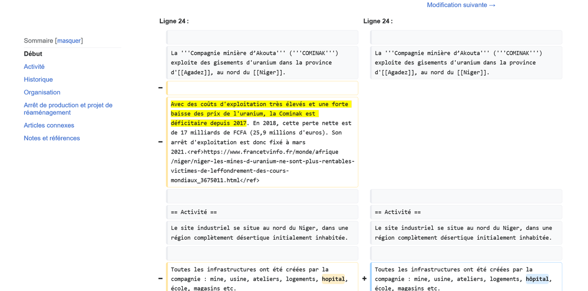 Pyb75's tweet photo. En trainant sur les articles @wikipedia_fr consacrés au Niger, on tombe sur des comptes qui bossent sans doute pour @Oranogroup. Qu'un grand groupe en soit réduit à ça témoigne surtout de sa fragilité. #Cominak #Orano #Areva https://t.co/i0rNo4WE5P