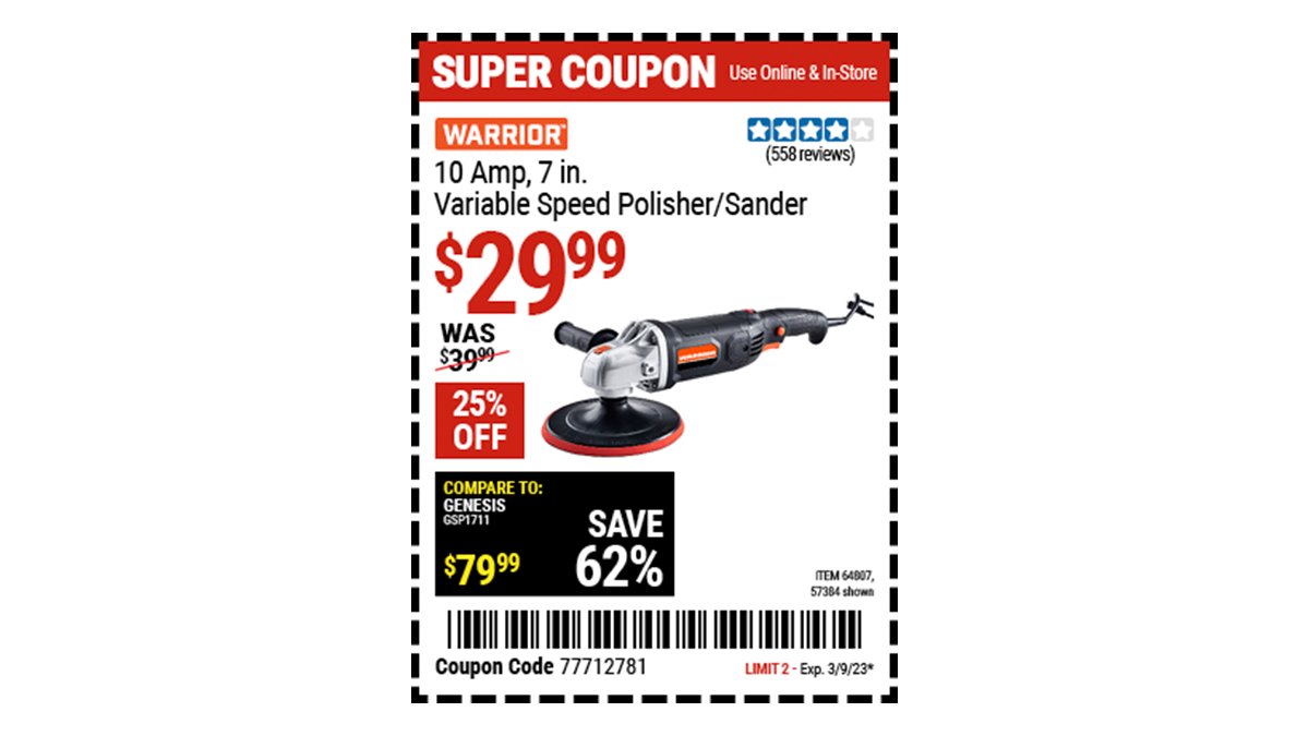 Harbor Freight on Twitter "Buy the WARRIOR 7 In. 10 Amp Variable Speed
