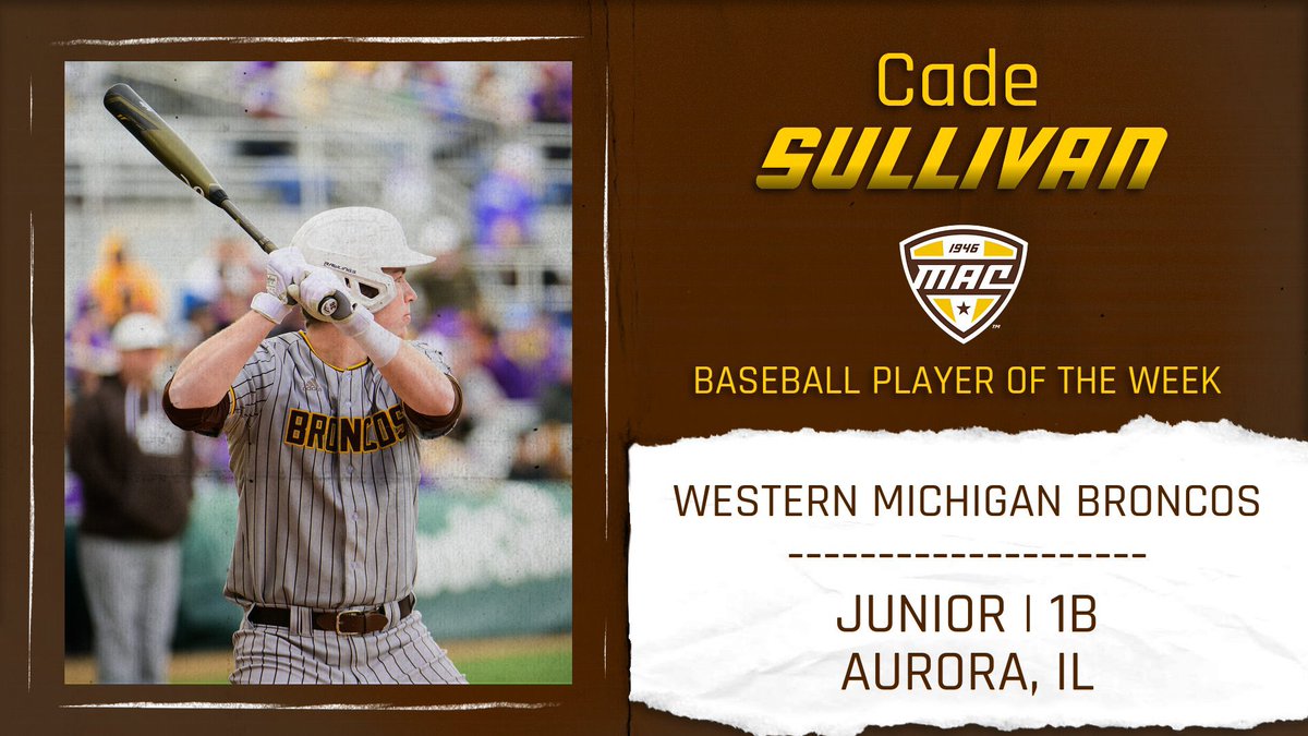 Western Michigan’s Sullivan had a huge weekend at the plate for the Broncos, as he went 10-for-21 (.476) with three home runs, a pair of doubles, five runs scored and 12 RBIs to help WMU to a 3-1 record! 

<a href="/WMUBaseball/">Western Michigan Baseball</a> | #MACtion