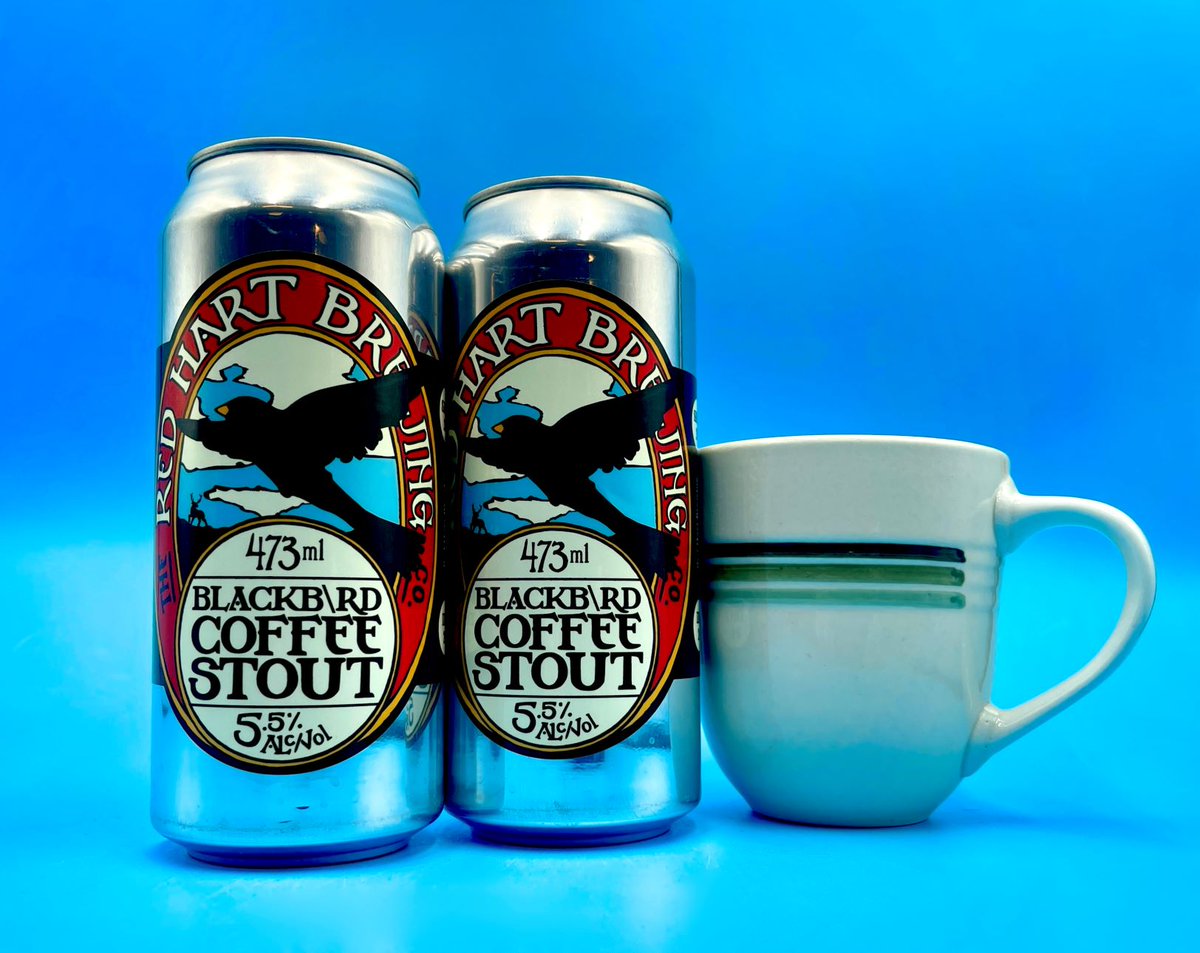 In stock! From Red Deer, Red Hart Brewing Blackbird Coffee Stout. It's a milk stout brewed with nitro cold brew coffee from Birdy Coffee Co.  Smooth with coffee/ chocolate flavours/aromas. Hint of molasses. 5.5% abv. #yegbeer <a href="/RedHartBrewing/">RedHartBrewing</a>