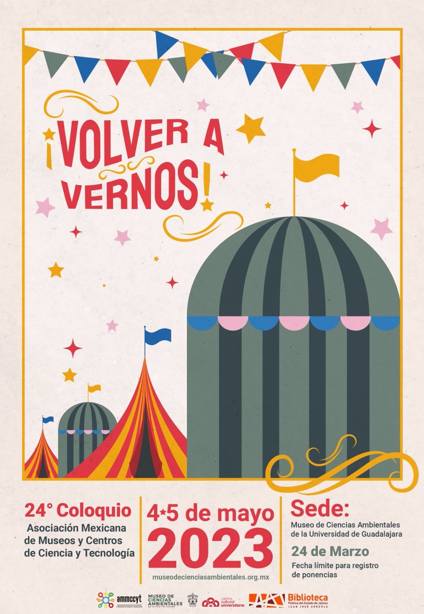 La Asociación Mexicana de Museos y Centros de Ciencia y Tecnología y el Museo de Ciencias Ambientales  invitan al 24° Coloquio AMMCCYT 🤩
Es tiempo de ¡volver a vernos!🥳
¡Conoce más!👉🏻 …o24.museodecienciasambientales.org.mx

✉️coloquio24ammccyt@gmail.com  
📞33 3836 0830 Extensión: 7
#AMMCCYT