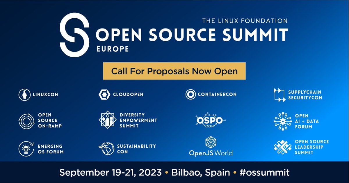 The Linux Foundation (@linuxfoundation) on Twitter photo 2023-03-06 19:00:01 Start brainstorming, because the Open Source Summit Europe Call for Proposals is OPEN! #OSSummit is THE place for #opensource #developers, technologists & community leaders to collaborate, share information, solve problems & gain knowledge. Learn more: hubs.la/Q01Frq8k0 Start brainstorming, because the Open Source Summit Europe Call for Proposals is OPEN! #OSSummit is THE place for #opensource #developers, technologists & community leaders to collaborate, share information, solve problems & gain knowledge. Learn more: hubs.la/Q01Frq8k0