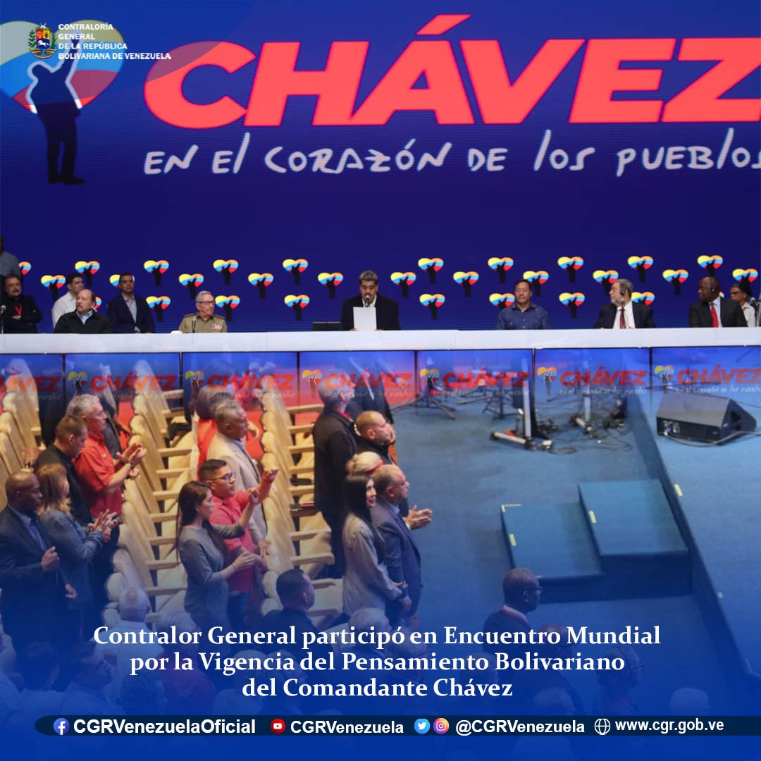El Presidente del Poder Moral y Contralor General, Elvis Amoroso, participó en el Encuentro Mundial por la Vigencia del Pensamiento Bolivariano del Comandante Chávez en el siglo XXI, evento realizado en la Sala Ríos Reyna del teatro Teresa Carreño. #SomosLosDeChávez